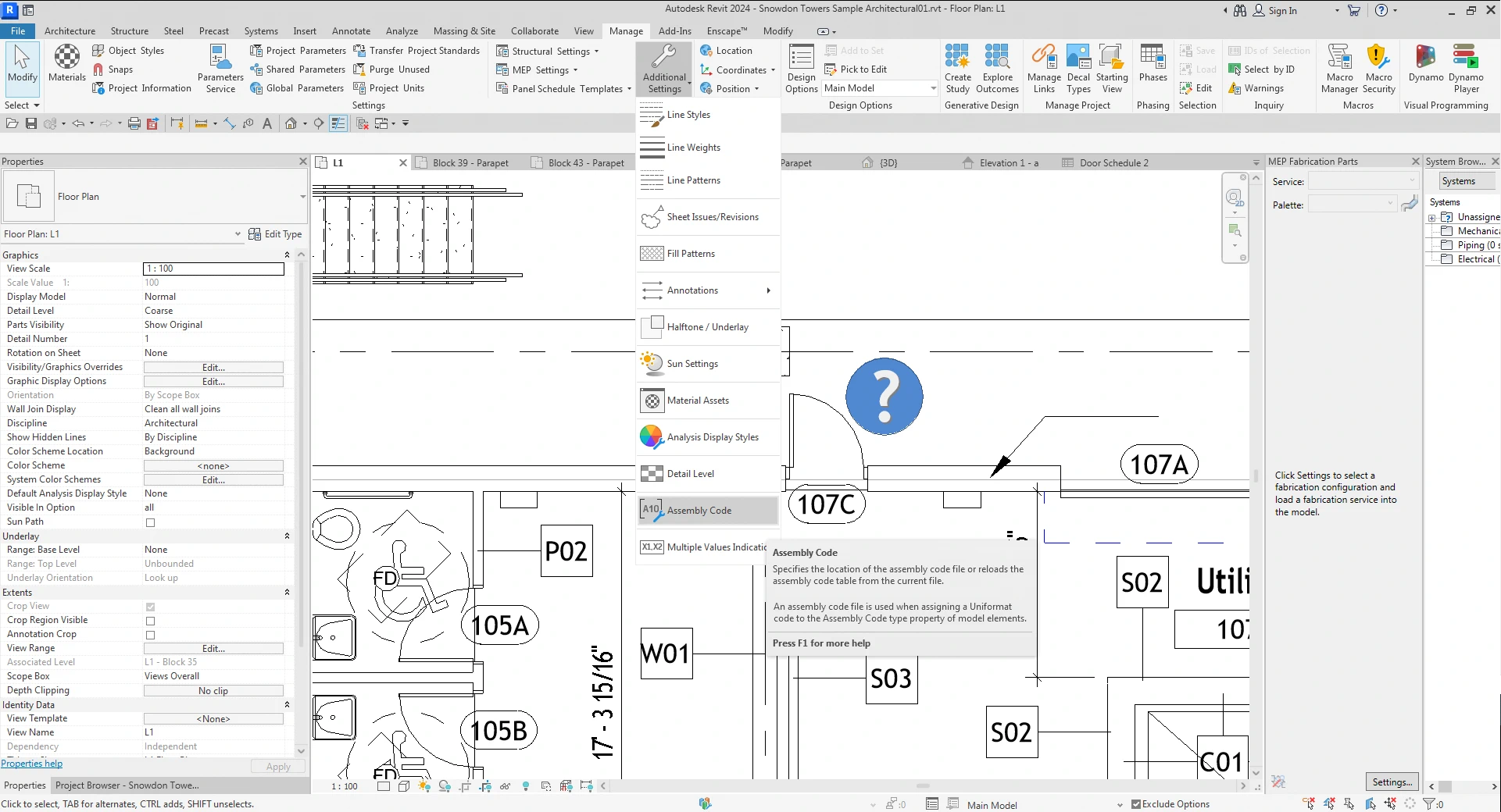 Revit Assembly Code Settings