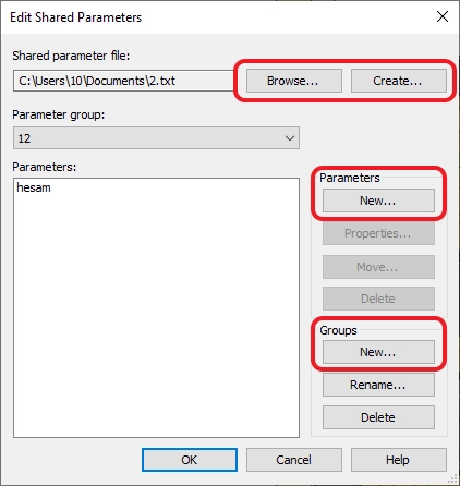 Shared Parameters Dialog Window