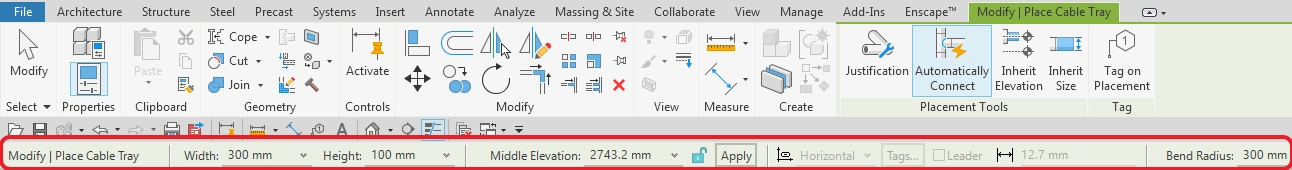 Cable Tray Option Bar