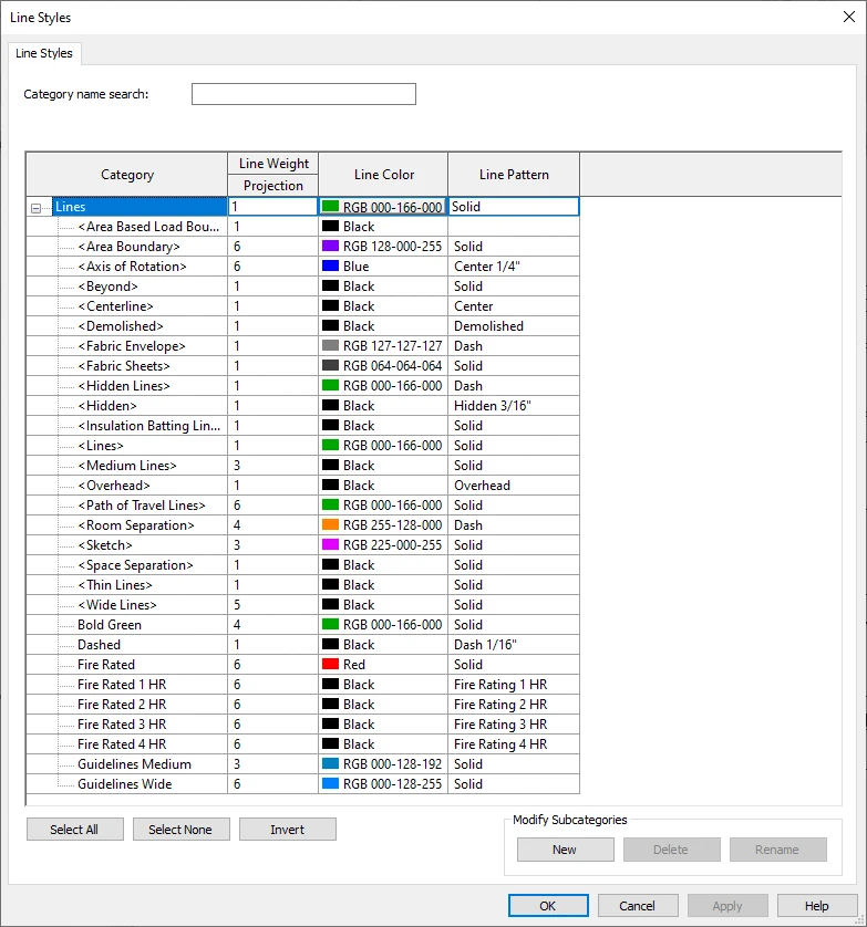 Line Styles Window