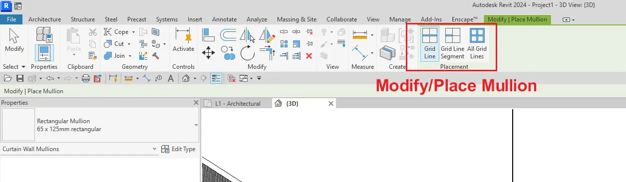 تب Modify/Place Mullion