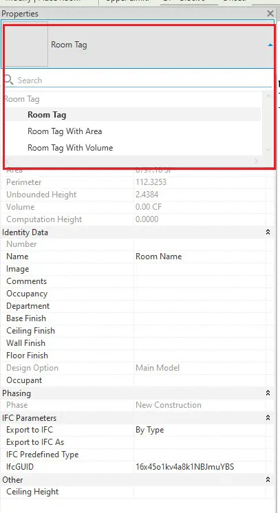 انتخاب نوع Room و تنظیمات Edit Type آن