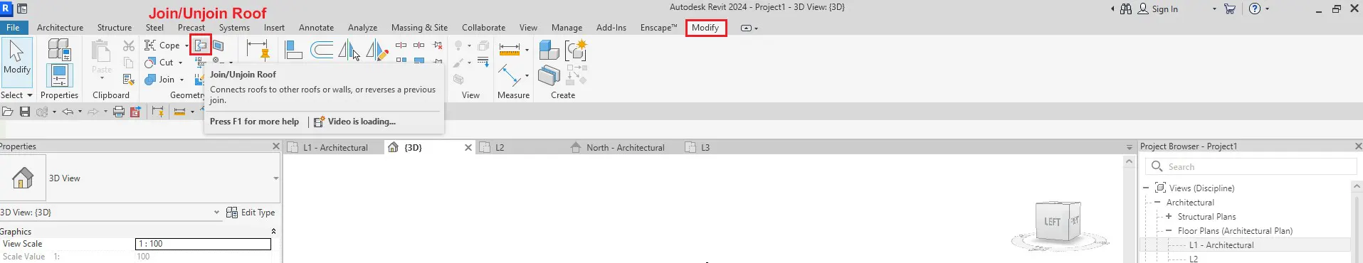 تب Modify گزینه Join/Unjoin Roof
