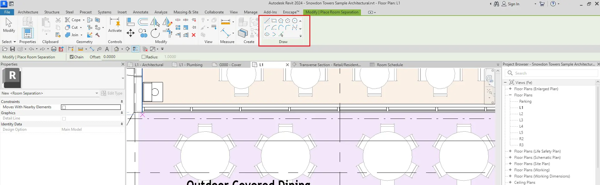 تب Modify/Place Room Separator