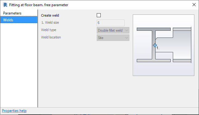 Fitting at floor beam, free parameter - Weld