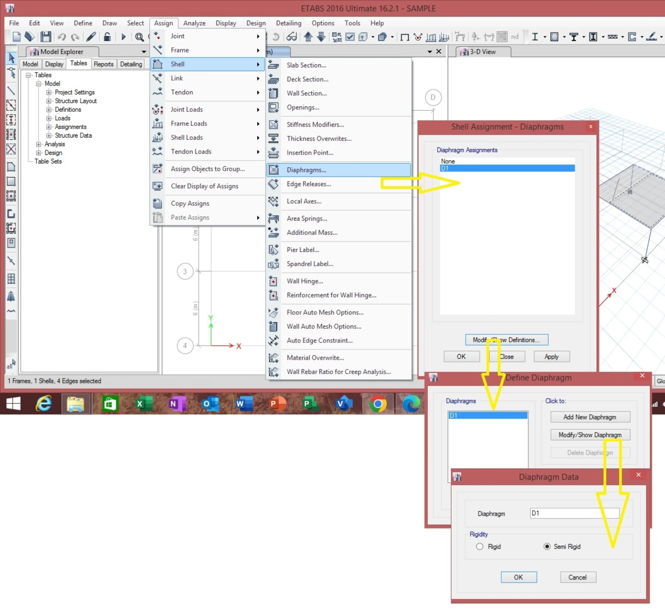 مراحل اختصاص دیافراگم Semi Rigid به کف ها در ایتبس