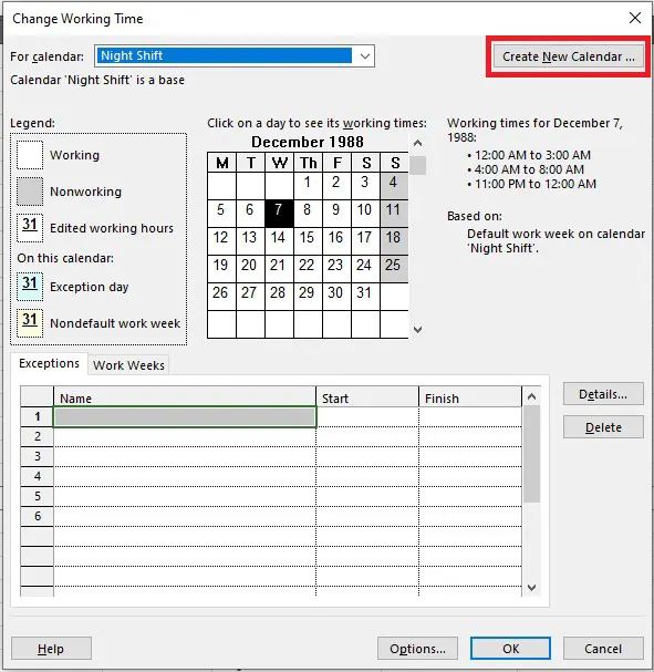 Create New Calendar