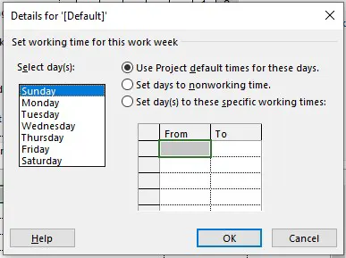 Use Project default for these days در MSP