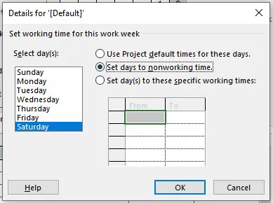 Set days to nonworking time در MSP